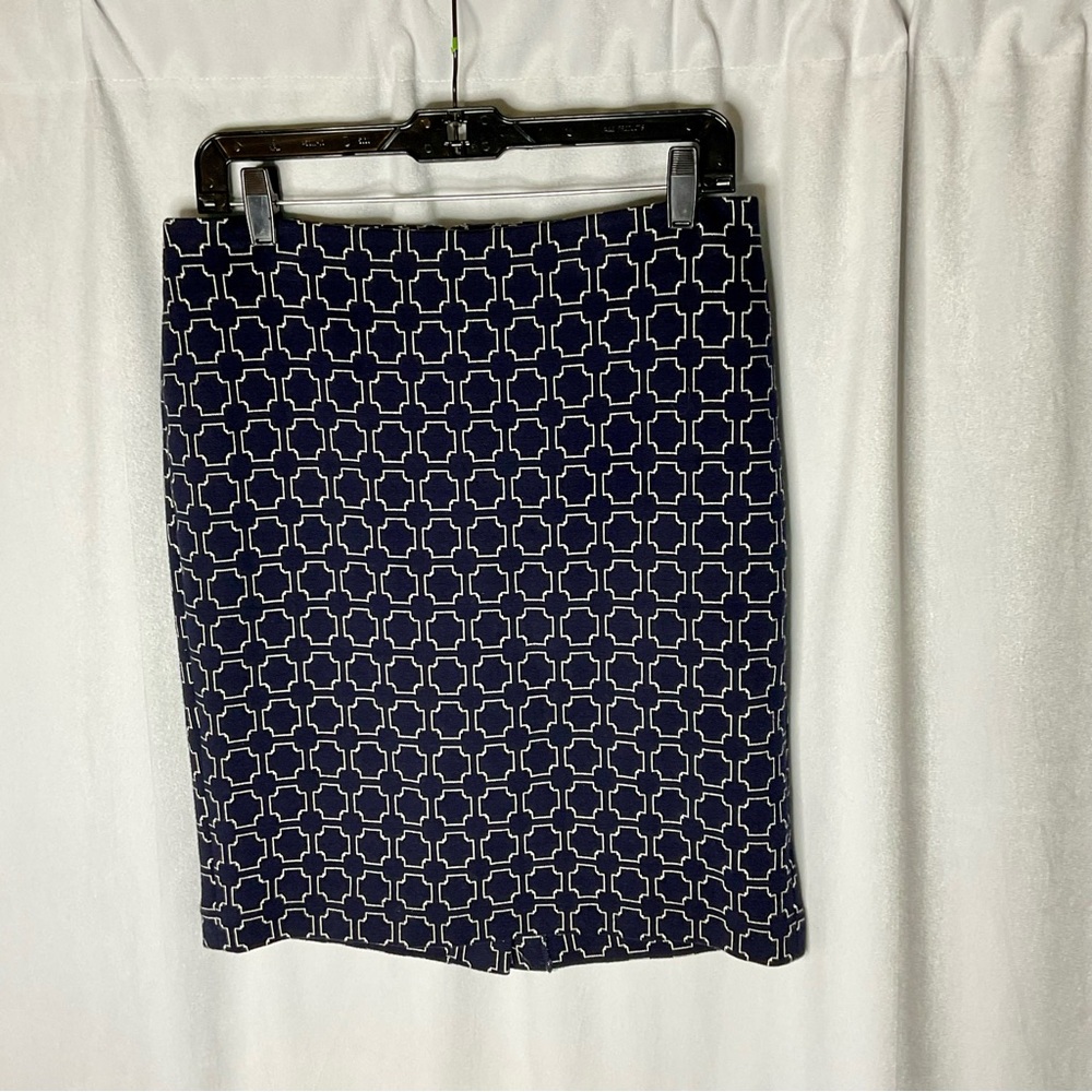 Talbots Navy White Geometric Pencil Skirt Size 8 Petites